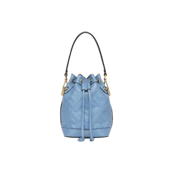FENDI Mon Tresor Leather Patchwork With Metal Bucket Bags One Shoulder Handbags Mini Women's Light Blue