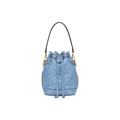 FENDI Mon Tresor Leather Patchwork With Metal Bucket Bags One Shoulder Handbags Mini Women's Light Blue