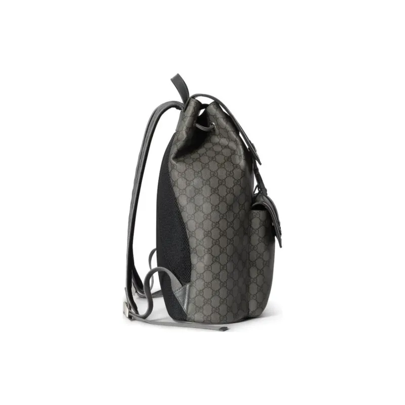 GUCCI Ophidia Canvas With Leather Binding Backpack Large Size Men's Gray & Black-3