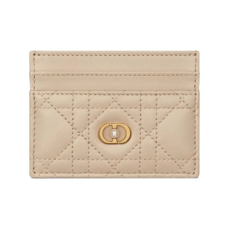 DIOR Lambskin Card Holder Women's Pink Beige-0