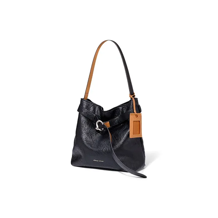 COWEC YCAKI Synthetic Leather Shoulder Bag Women's Black Floral/Denim Light Blue/Black-1