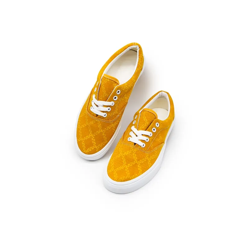 I'm Shopping Dunhuang Embroidery Anti Slip Wear Resistant Breathable Lightweight Low Top Canvas Shoes Unisex Yellow-3