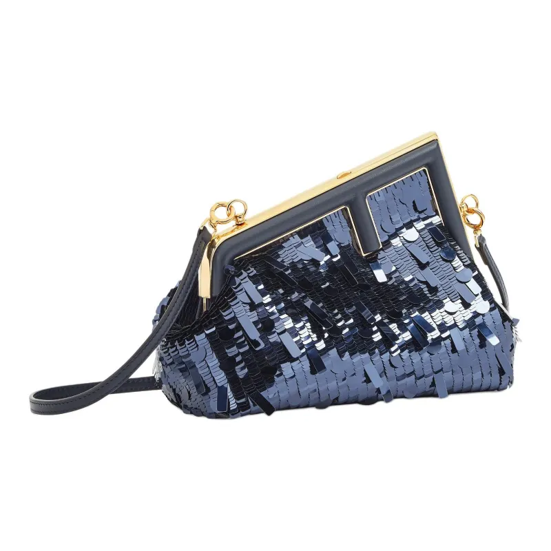 FENDI First Metal One Shoulder Crossbody Clutch Small Size Women's Blue-1