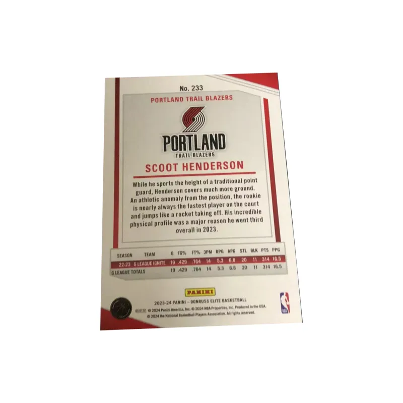 PANINI Scoot Henderson 23 24 Trail Blazers Blue Fold Elite Player Card Product Access Sports Cards 1 Pc-1