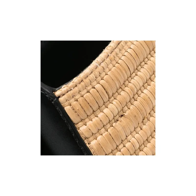 A.P.C Raffia Blended Cotton And Viscose Tote Bag Shopping Bag Handbags Small Size Women's Black & Natural Beige-2
