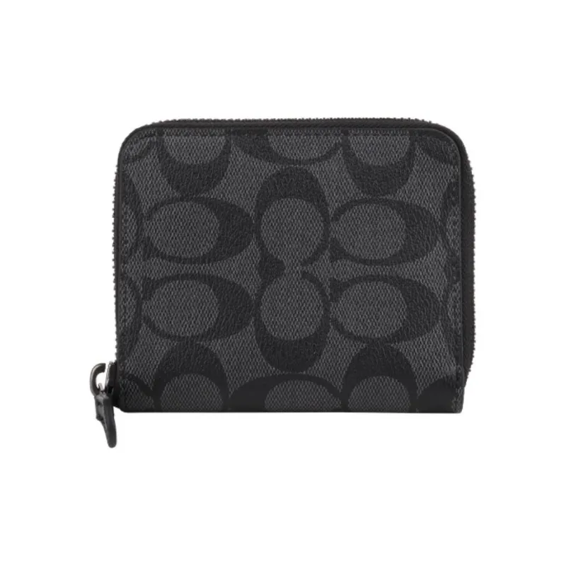 COACH Zip Around Canvas/calf Leather Wallet Medium Size Men's Black Monogram-4