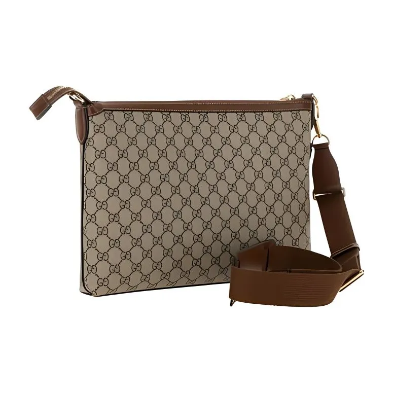 GUCCI PU Polyurethane Polyester Cotton Clutch Men's Brown & Beige-2