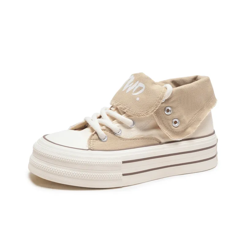 Hotwind Height Increasing Wear-Resistant Slip-Resistant Mid-Top Canvas Shoes Women's-9