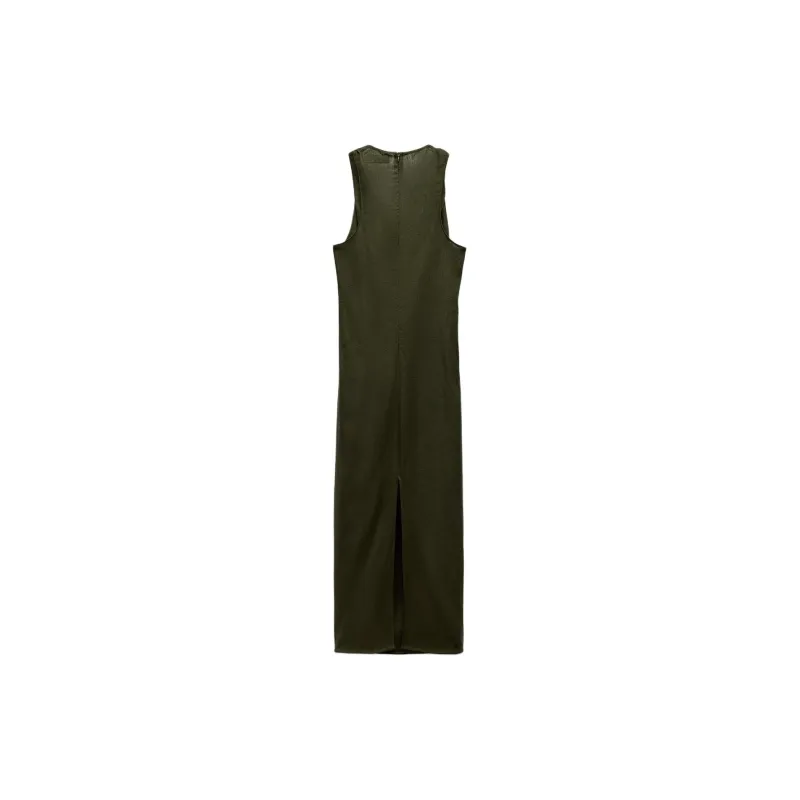 ZARA Sleeveless Dress Women's Green-1