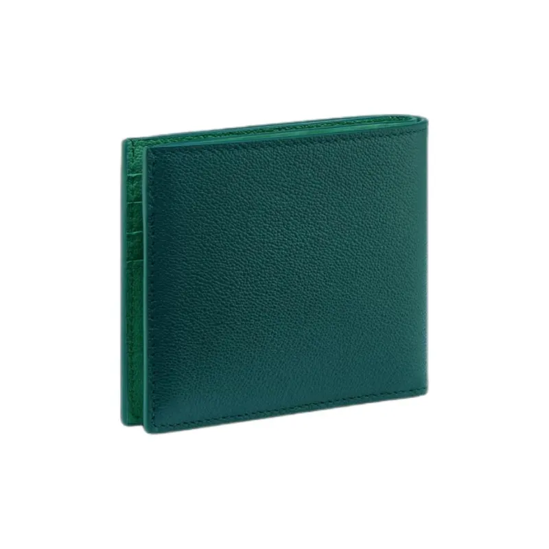 BVLGARI Textured Calfskin Wallet Small Size Men's Green-2