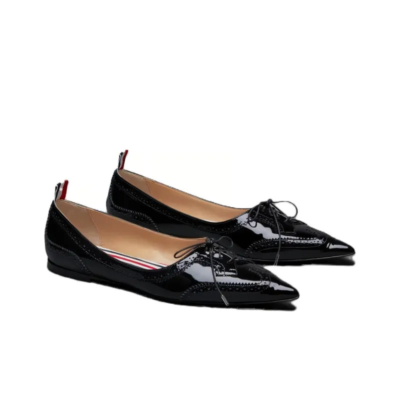 THOM BROWNE Pointed-toe Leather Loafers-2