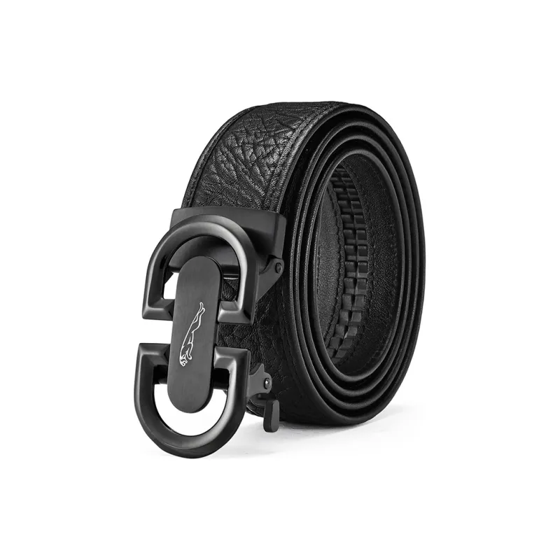 JAGUAR Classic High End Business Casual Automatic Buckle Wild Buffalo Leather Leather Belts Men's Gunmetal Width  3.5cm-1
