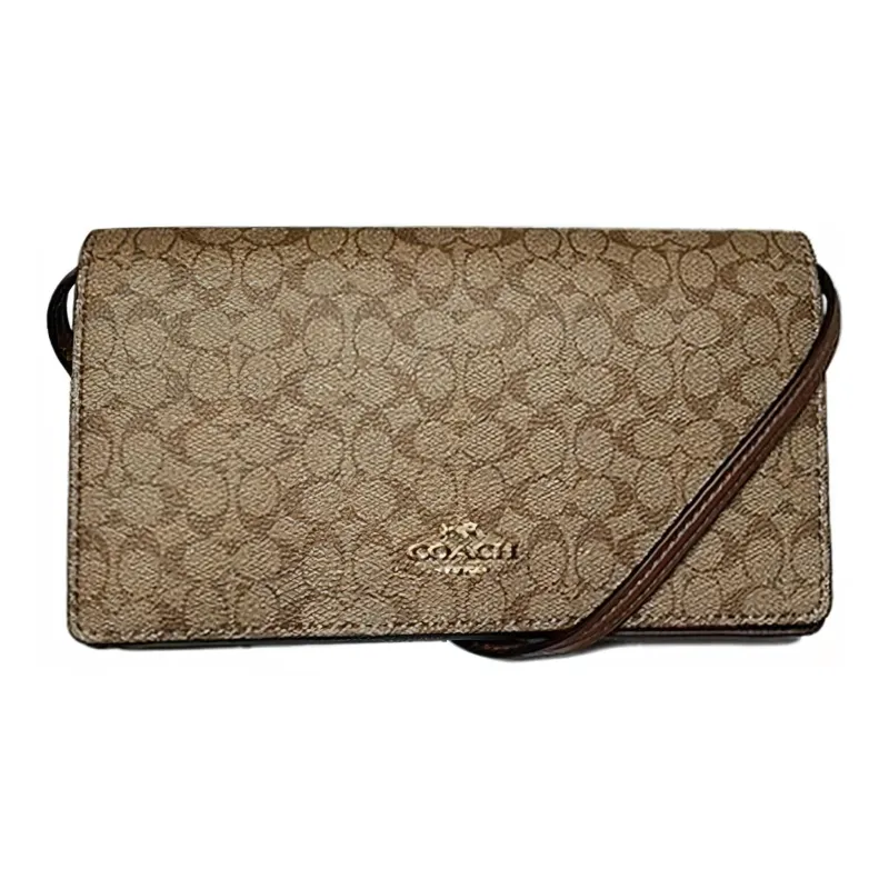 COACH Canvas With Leather Card Holder, Clutch, Shoulder Bag, Crossbody Bag Trumpets Women's Brown-1