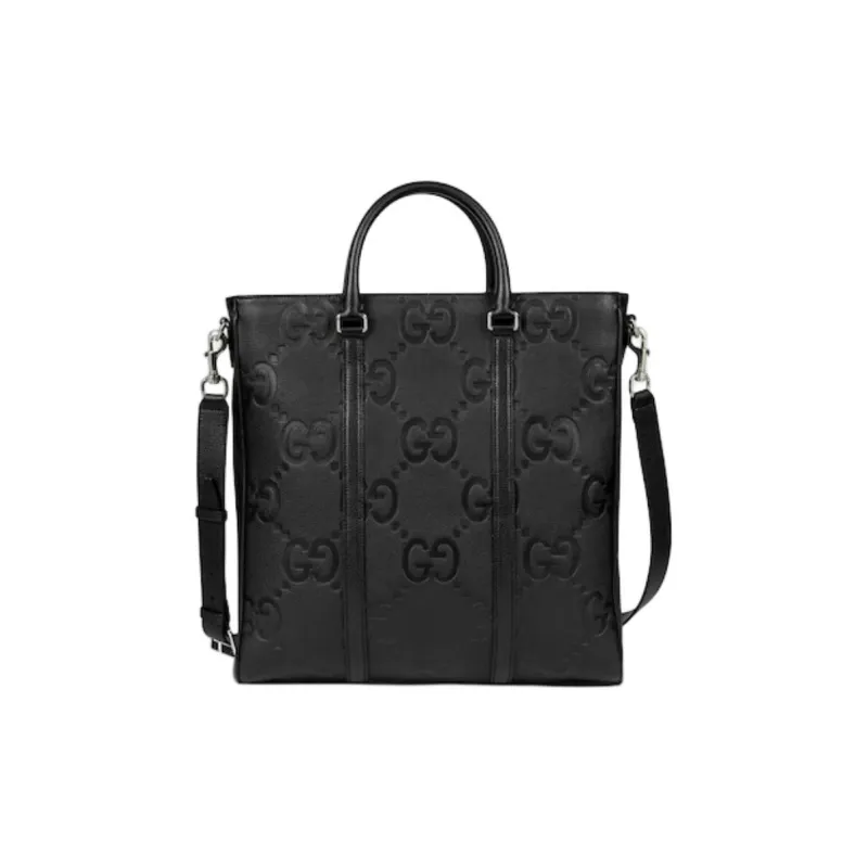 GUCCI Leather One Shoulder Crossbody Briefcase Handbag Medium Size Men's Black-0