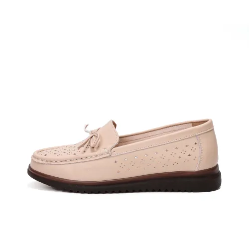 AOKANG Fashion Cut Out Breathable Flat Gommino Loafers Loafers Women's Beige
