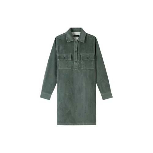 A.P.C Long-Sleeved Dresses Women's Gray Green