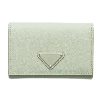 PRADA Leather Card Holder Women's Light Green