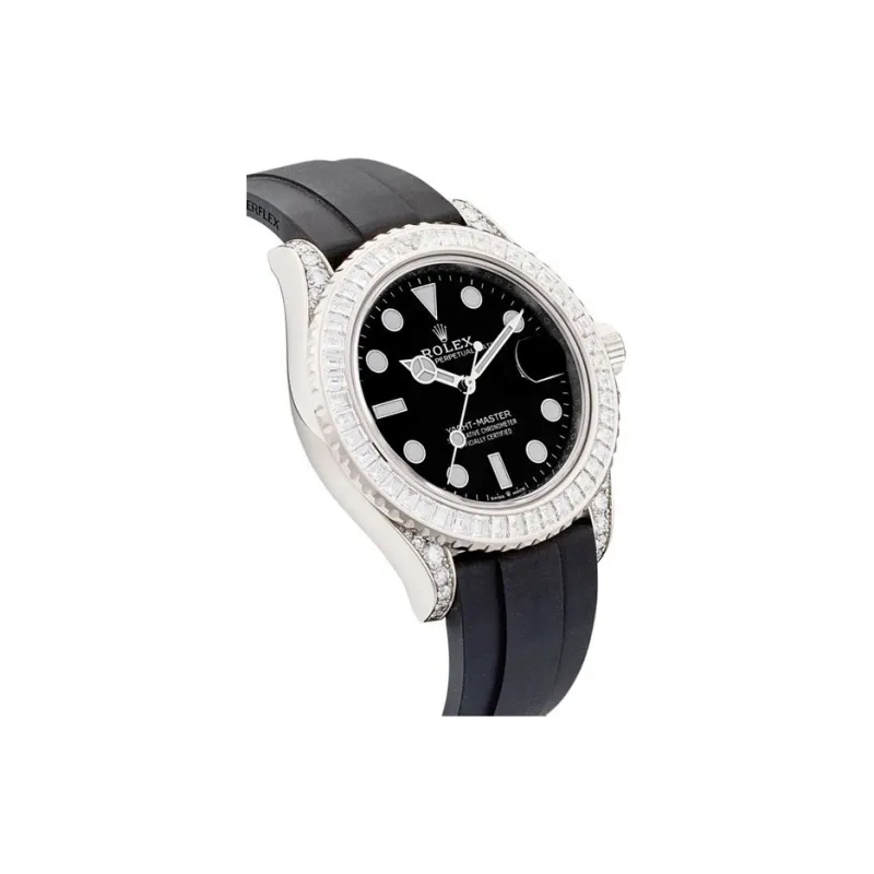 ROLEX Ranger Prestige Automatic Mechanical Movement Unisex Watch 42mm Black Dial 18K White Gold Watch Case Rubber Strap-1