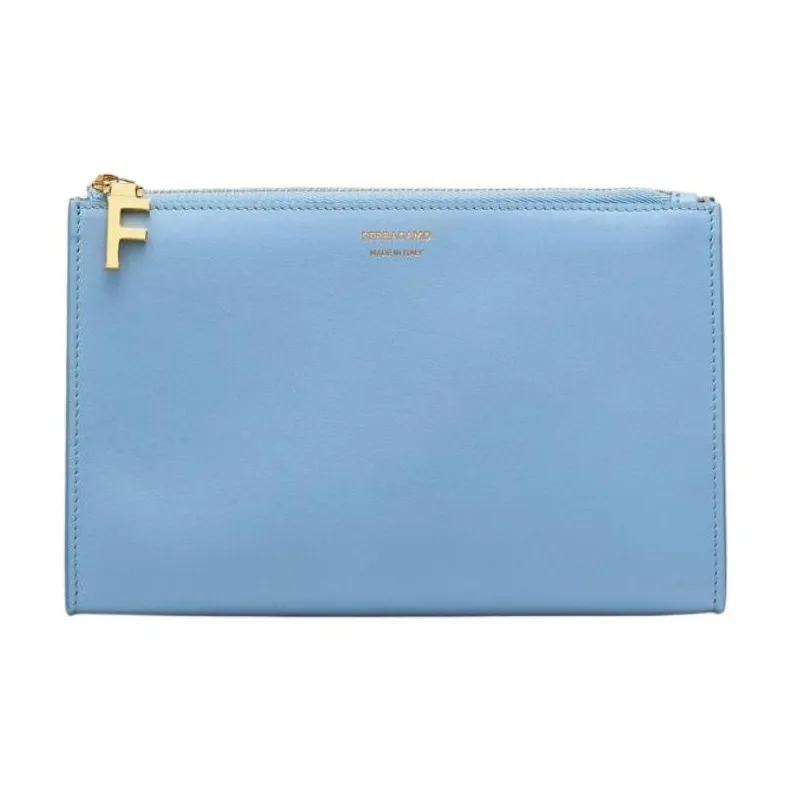 FERRAGAMO Calfskin Makeup Bag Women's Sky Blue-0