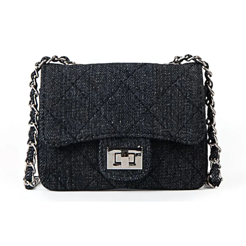 HAWA Denim Shoulder Bag Crossbody Bag Small Size Women's Light Blue/Dark Blue/Black-9