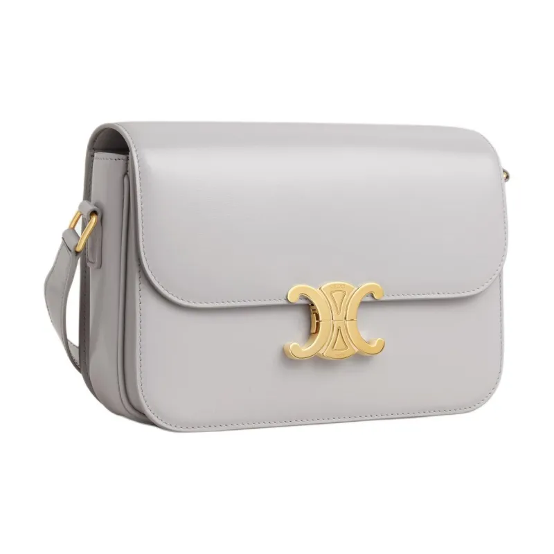 CELINE Triomphe Shiny Calfskin Portable Crossbody Bag, Shoulder Bag Women's Cloudy Gray-1