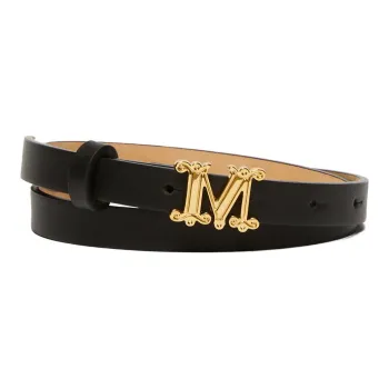 MaxMara Solid Color Design Pin Buckle Leather Belts Women's Black 1.5cm
