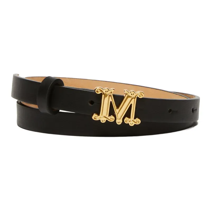 MaxMara Solid Color Design Pin Buckle Leather Belts Women's Black 1.5cm-0