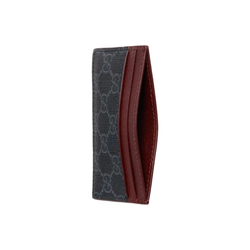 GUCCI Canvas With Leather Trim Card Holder Men's Black & Burgundy-1