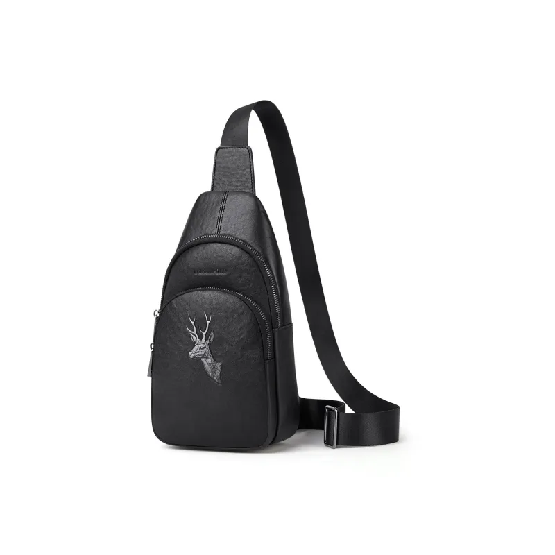 WilliamPOLO Top Grain Cow Leather Shoulder Bag Crossbody Bag Sling Bags Medium Size Men's Black-2