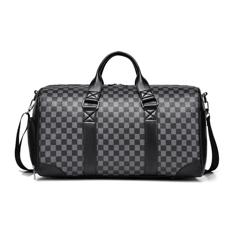 Moonshine PU Leather Handbag Luggage Bag Crossbody Bag Travel Bag Unisex Black Checkerboard-0