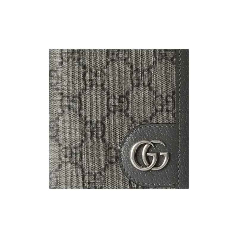 GUCCI Canvas With Leather Trim Wallet Men's Gray & Black-5