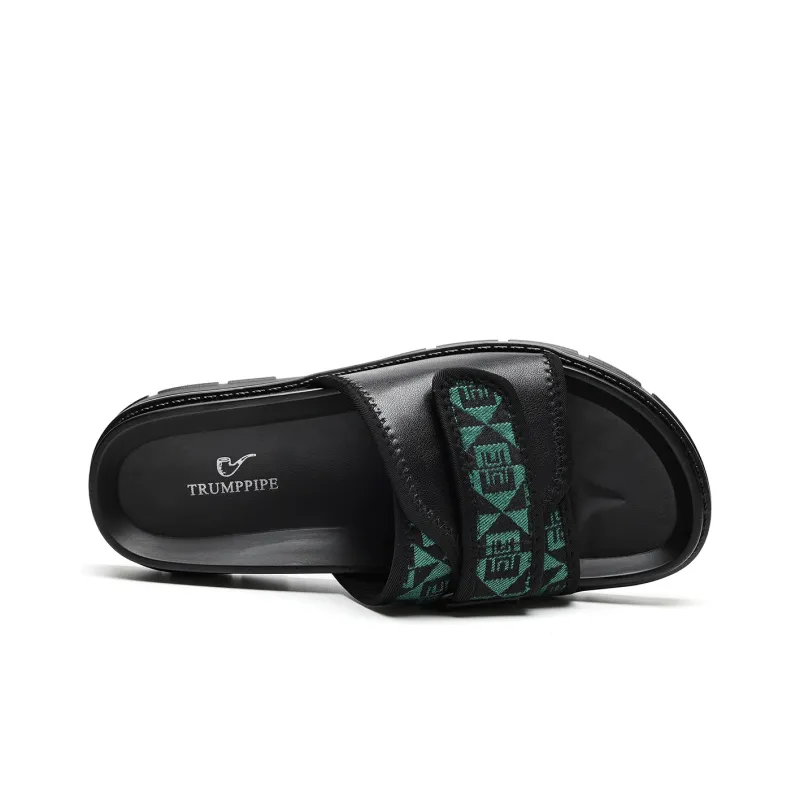 TRUMPPIPE Abrasion Resistant Slide Slippers Men's Black Green-3