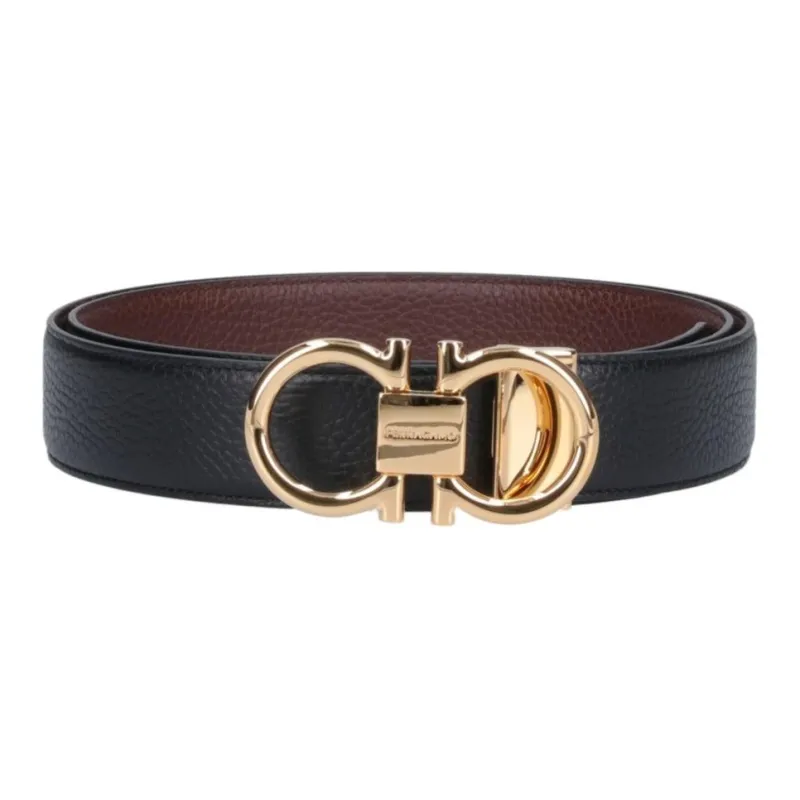 FERRAGAMO Calfskin Leather Belts Men's Black Width 3.5CM-0