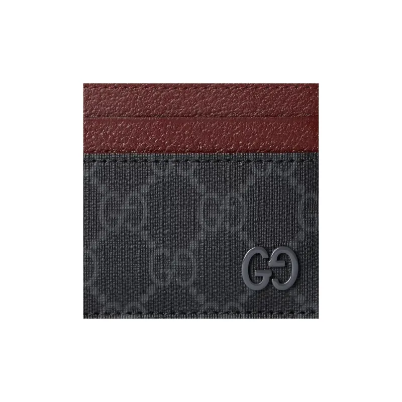 GUCCI Canvas With Leather Trim Card Holder Men's Black & Burgundy-4