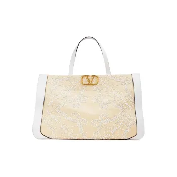 Valentino Vlogo Canvas With Leather Trim Canvas Bag Tote Bag Shopping Bag Handbag Women's Sand