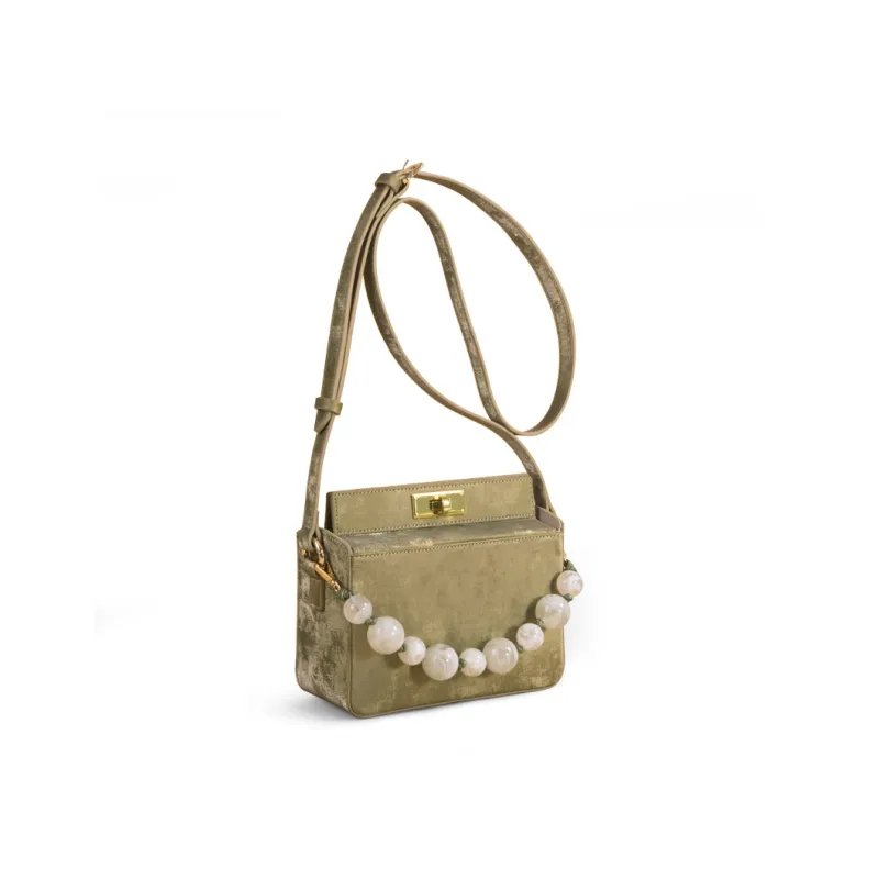 TOMATO&POTATO Cow Leather Shoulder Bag, Crossbody Bag, Handbag Regular Women's Olive Green/Ice Green/Silver/Ivory-1