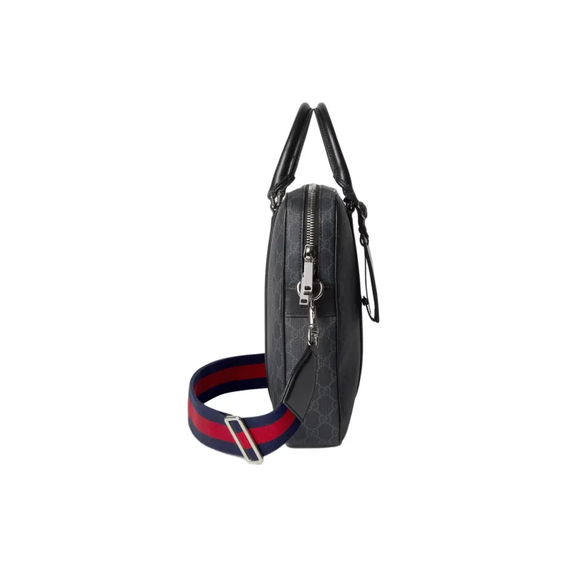 GUCCI Supreme Canvas With Leather Trim Canvas Bag Briefcase Men's Black-2