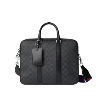 GUCCI Supreme Canvas With Leather Trim Canvas Bag Briefcase Men's Black