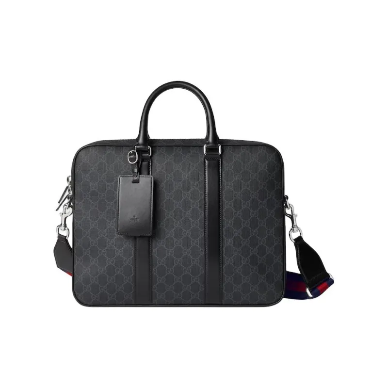 GUCCI Supreme Canvas With Leather Trim Canvas Bag Briefcase Men's Black-0