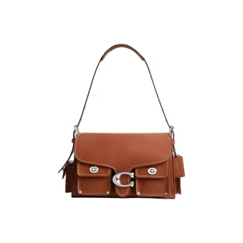 COACH CargoSoft Tabby Grained Leather Shoulder Bag Biker One Shoulder Handbag Medium Size Women's Red Brown
