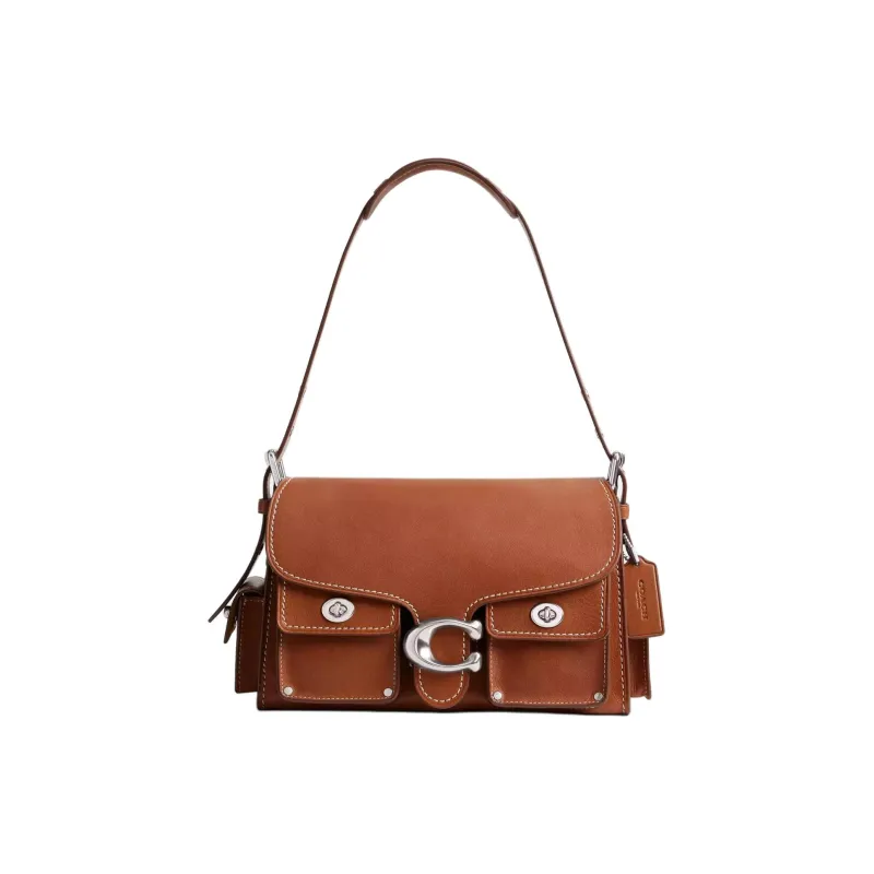 COACH CargoSoft Tabby Grain Leather Shoulder Bag Biker, One Shoulder Handbag Medium Size Women's Red Brown-0