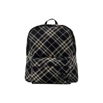 Burberry Polyester Blend With Polyurethane Backpack Men's Plain Fabric White & Black