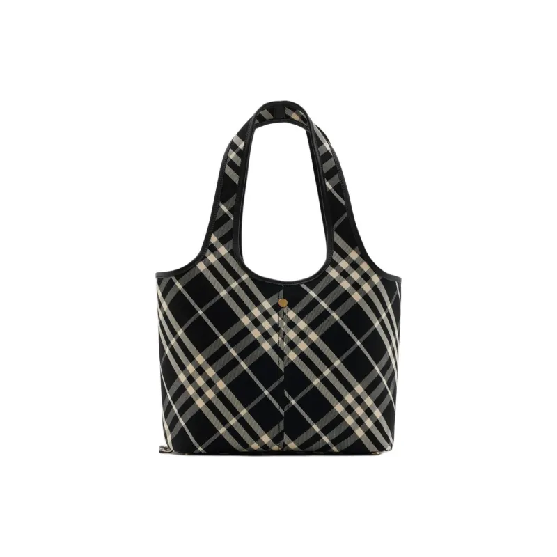 Burberry Cotton With Calfskin One Shoulder Handbags Small Size Unisex Black-2