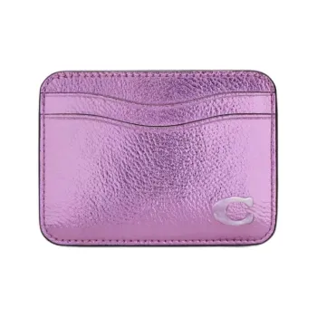 Coachtopia Leather Card Holder Mini Women's Metallic Pink