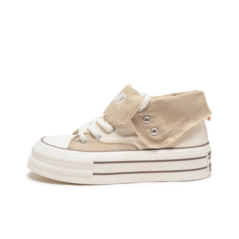 Hotwind Height Increasing Wear-Resistant Slip-Resistant Mid-Top Canvas Shoes Women's-8