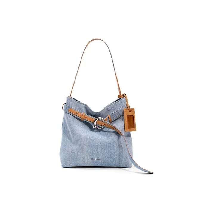 COWEC YCAKI Synthetic Leather Shoulder Bag Women's Black Floral/Denim Light Blue/Black-6
