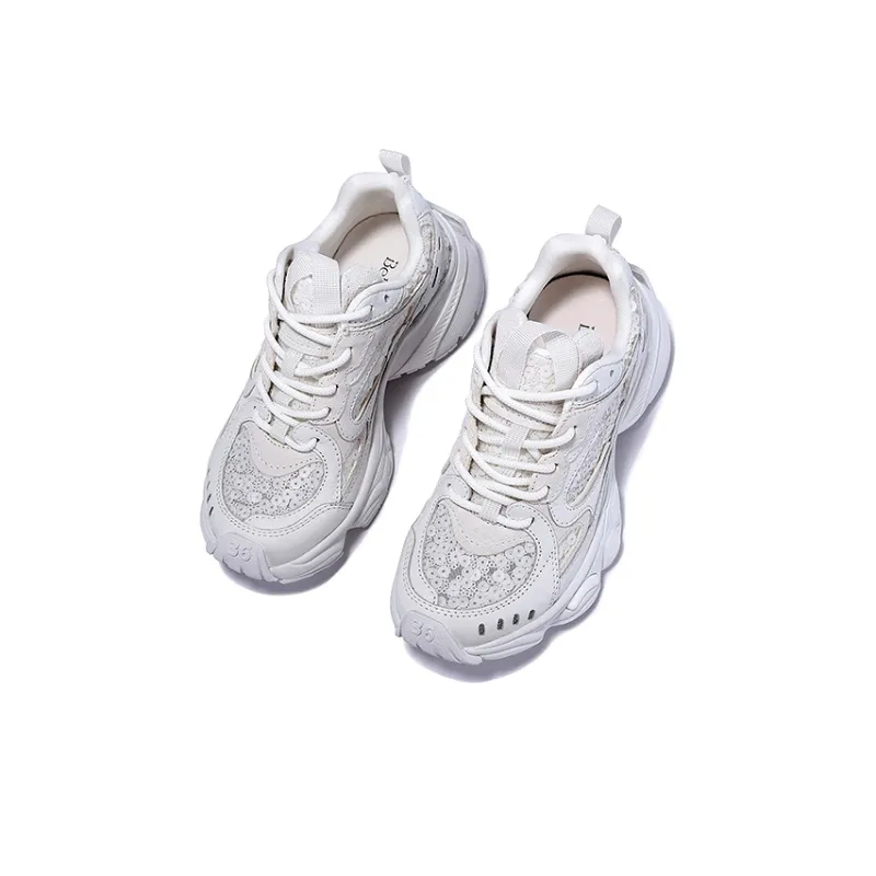 BELLALILY Low-Top Chunky Sneakers Women's Silver White-8