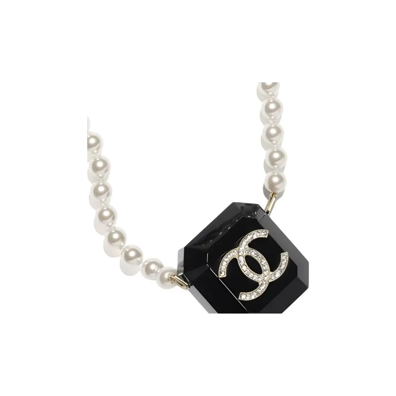 CHANEL Lambskin AirPods Headphone Necklace Pouch Earphone Case Women's Black-2