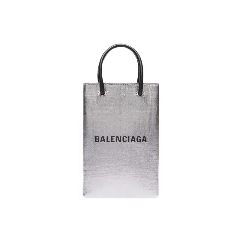 Balenciaga Cow Leather Shopping Bag Cell Phone Pouch Shoulder Bag Women's Silver-0