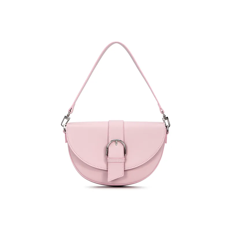 FERIA Cow Leather Saddle Bag, Portable Crossbody Bag, Shoulder Bag Medium Size Women's Pink/Black-1